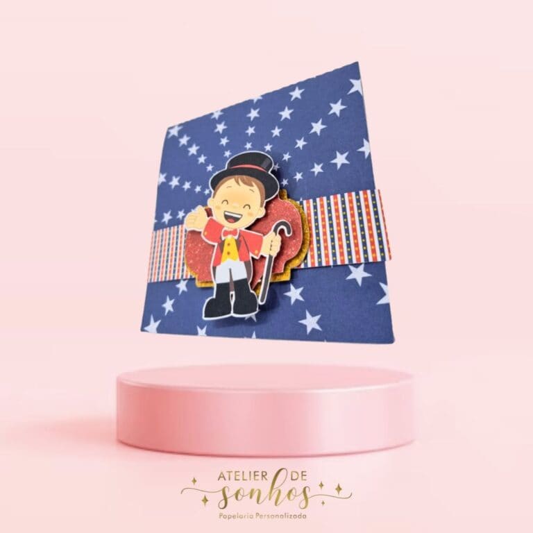 Cadeado de papel decorativo com tema de circo, com cores vibrantes e detalhes festivos, ideal para festas infantis ou decorações temáticas.
