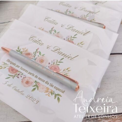 Caneta com cartão personalizado | Lembranças de casamento