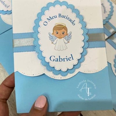 Convite Anjo com relevo de estrelas